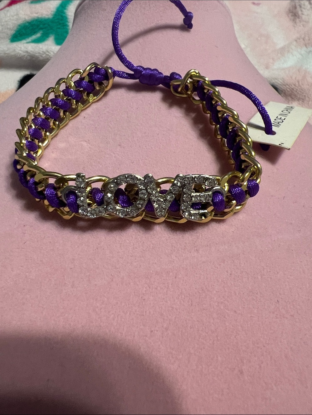 Crystal 'LOVE' Purple Woven Chain Bracelet